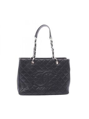 Chanel Tote Quilted Grand Shopping GST Black Caviar Leather Chain
